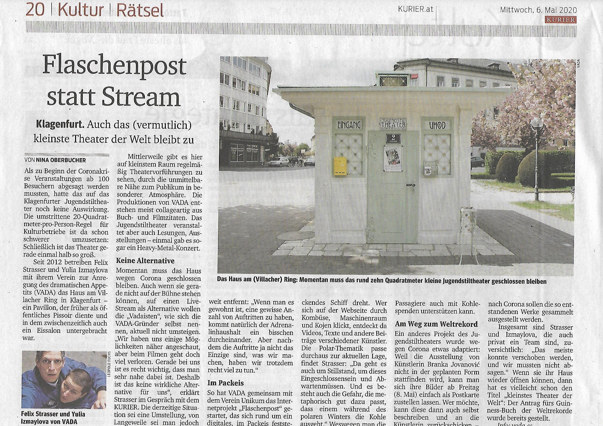 Artikel über VADA im Kurier vom 6. Mai 2020