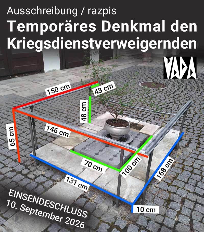 Aufruf an K&uuml;nstlerinnen zur Einreichung von Vorschl&auml;gen f&uuml;r ein Denkmal den Kriegsdienstverweigernden &ndash; zu sehen der vorhandene Sockel und die eingezeichneten Ma&szlig;e